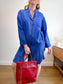 Vintage Silk Long Blouse in Royal Blue (Size M/L)