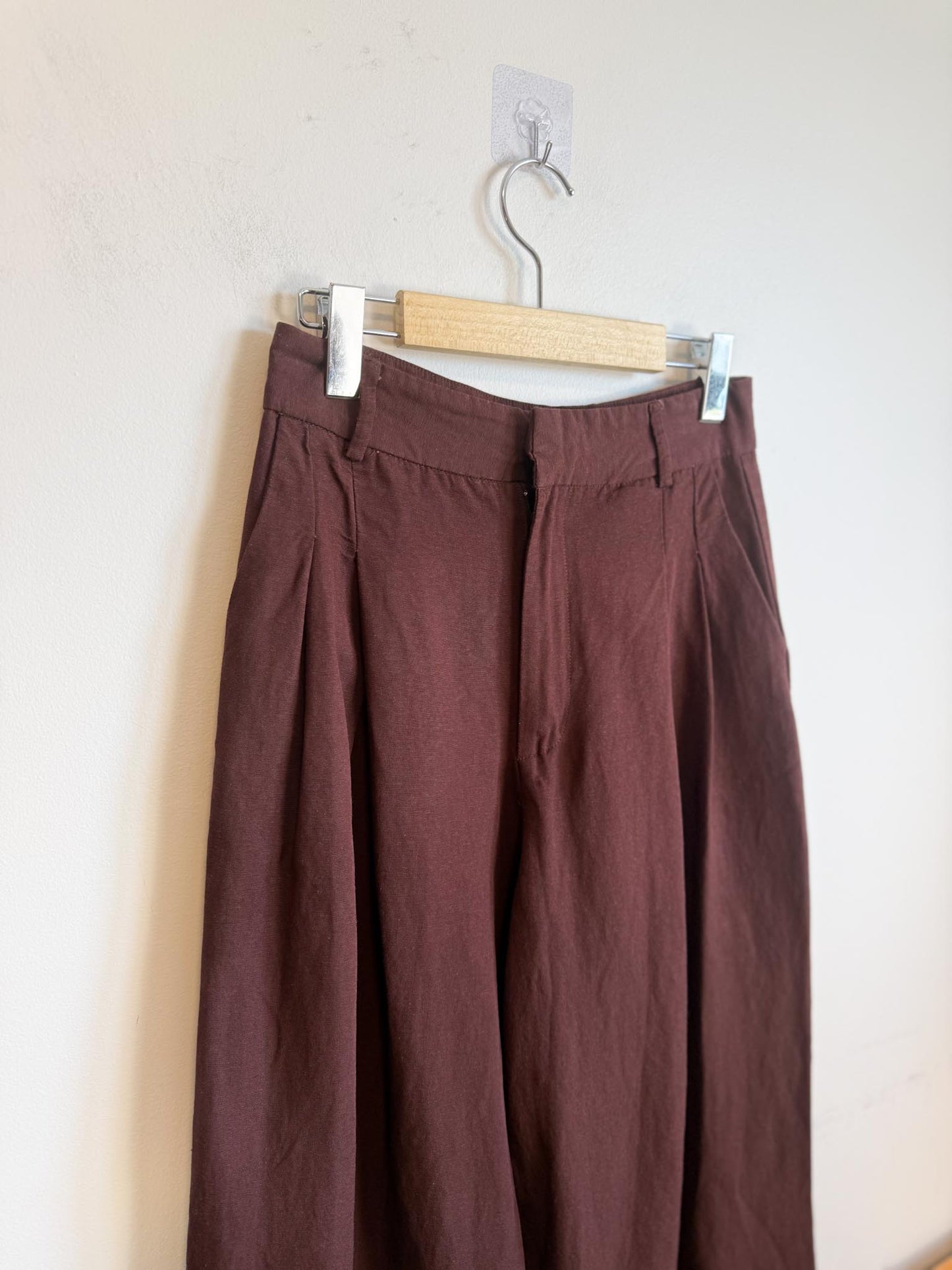 Zara Wide Leg Linen Trousers in Brown (Size S)
