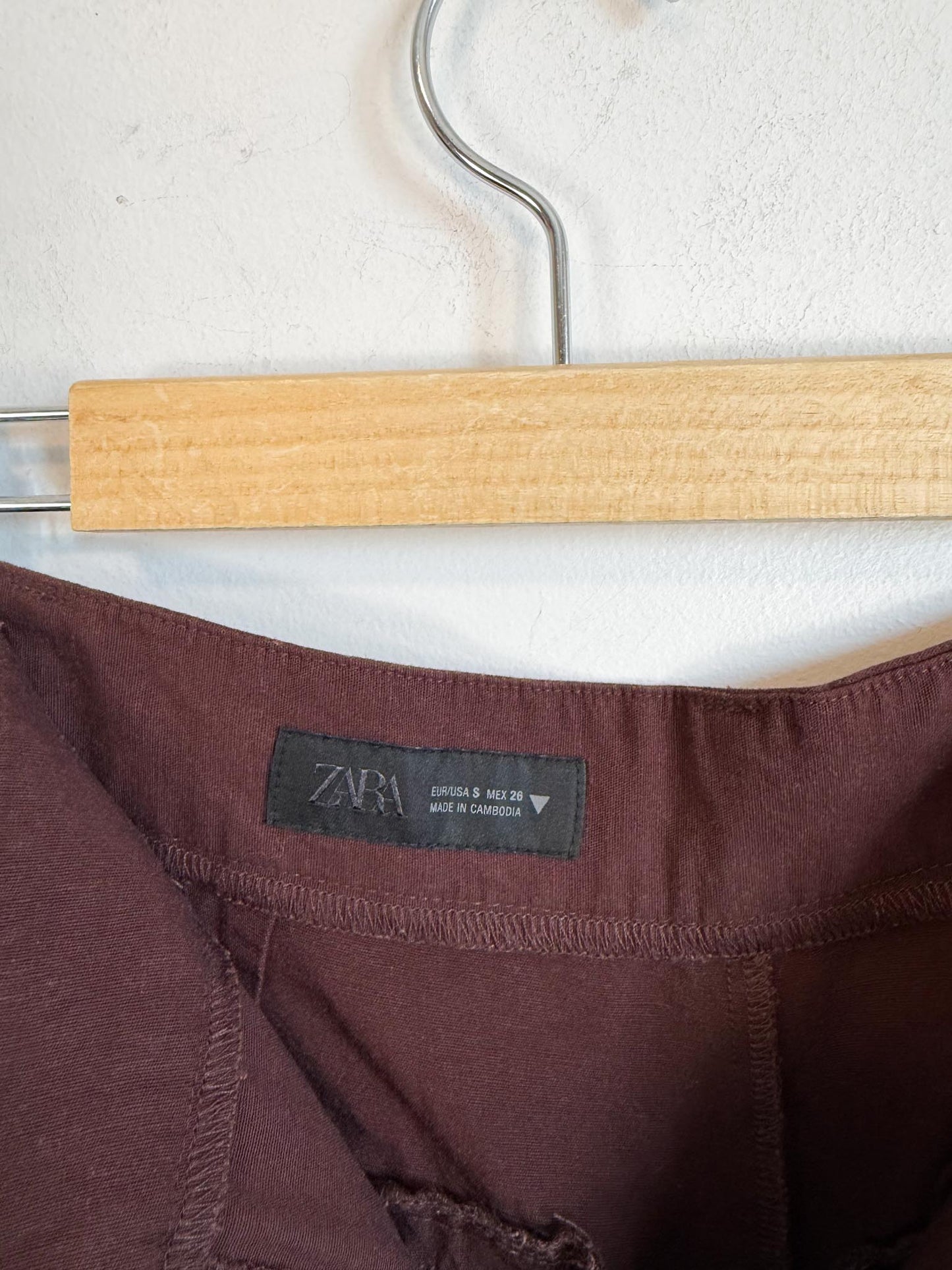 Zara Wide Leg Linen Trousers in Brown (Size S)
