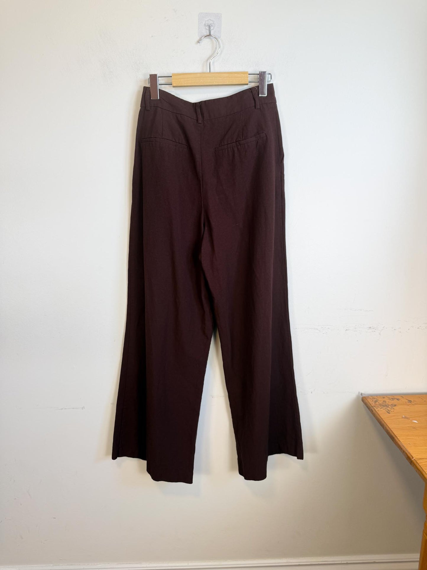 Zara Wide Leg Linen Trousers in Brown (Size S)