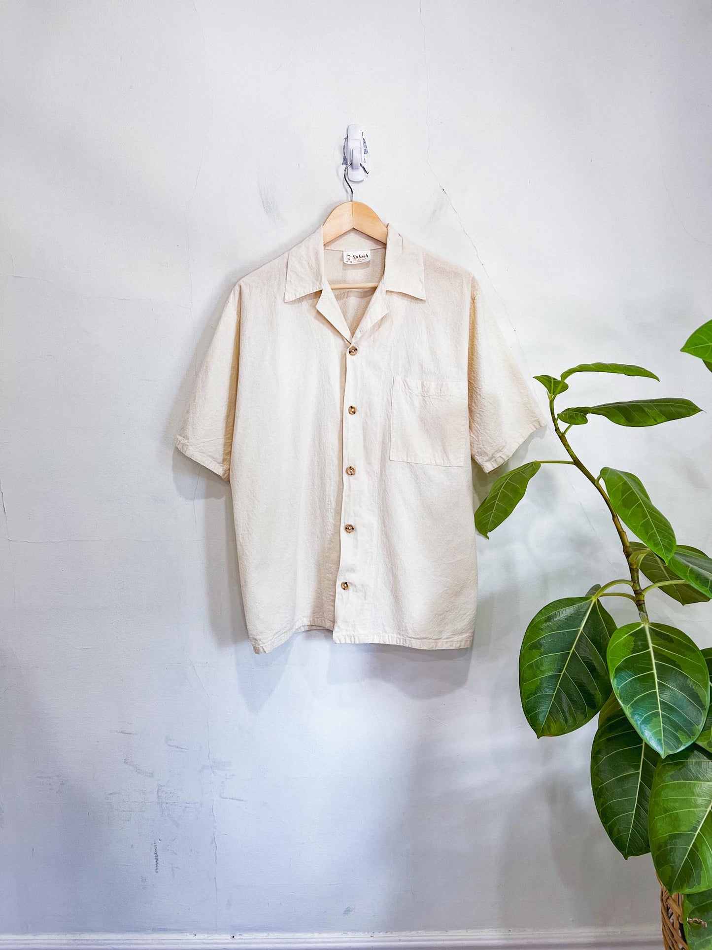 Vintage Cotton Short Sleeve Blouse in Eggshell (Size M/L)