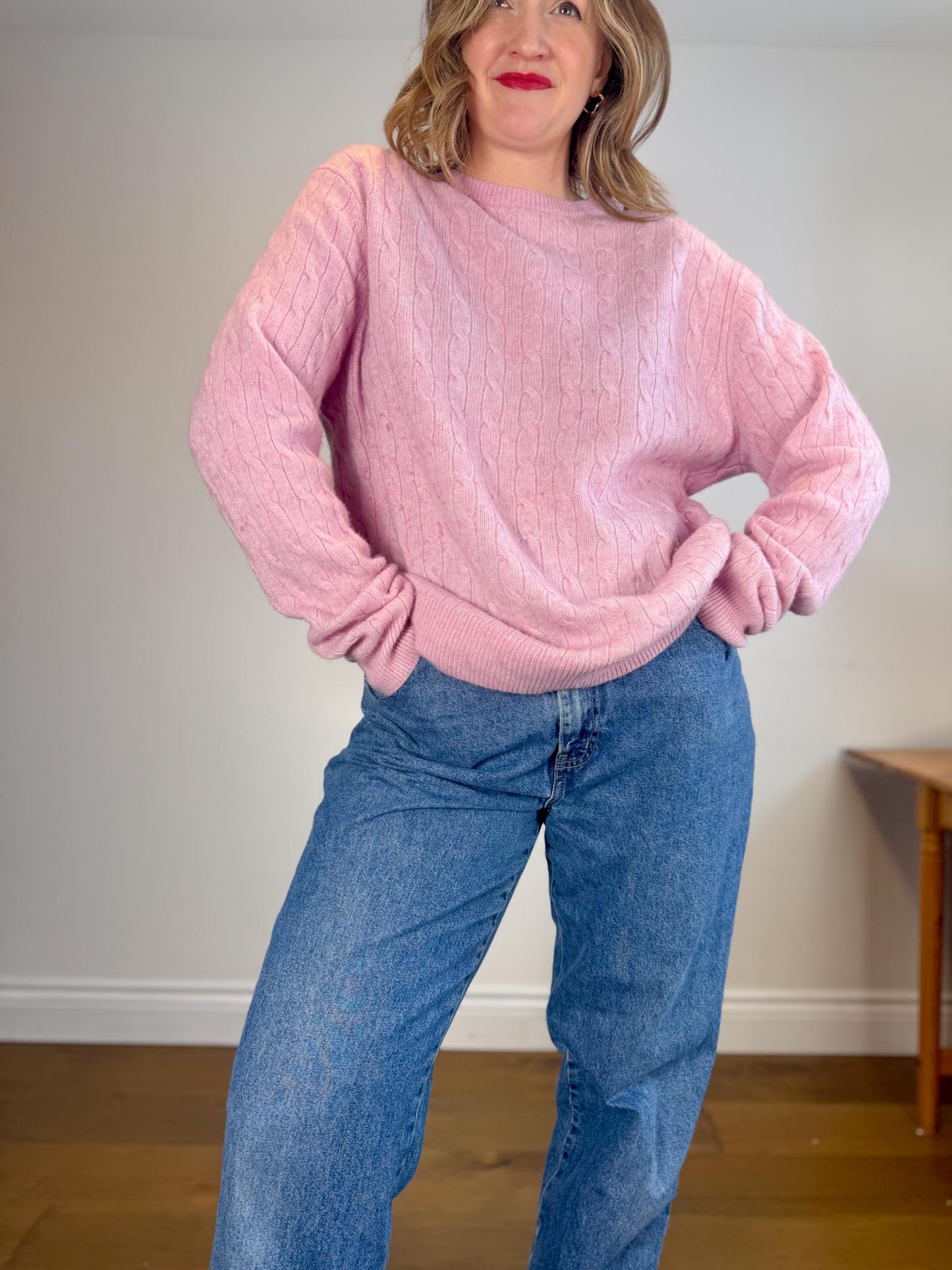 Vineyard Vines Wool & Cashmere Cable Knit Sweater in Pink (Size L/XL)