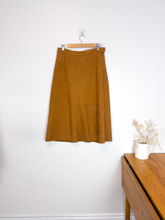 Contemporaine Simons Faux Suede Midi Skirt in Tan (Size M/L)