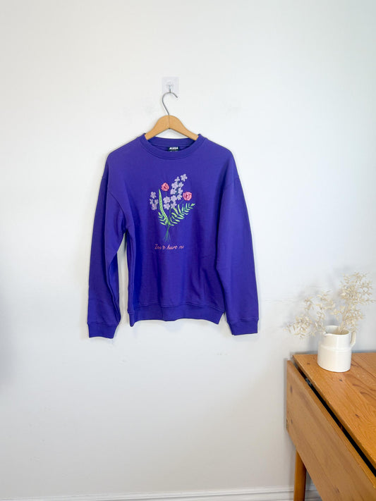 MINGA London "Don't Hurt Me" Floral Embroidered Cardigan in Purple (Size S/M)
