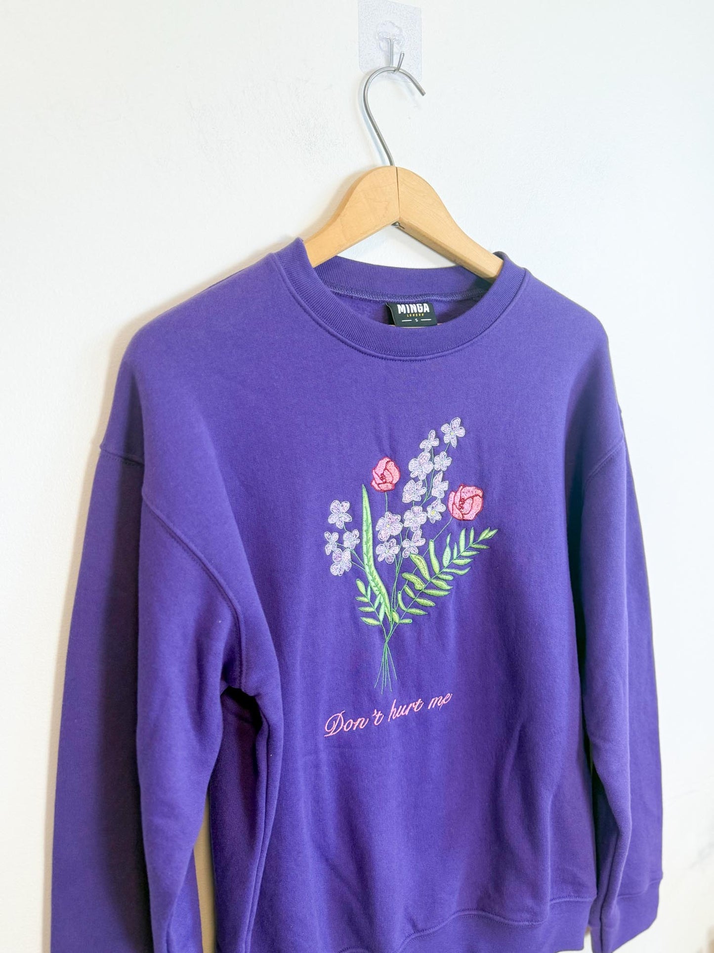 MINGA London "Don't Hurt Me" Floral Embroidered Cardigan in Purple (Size S/M)