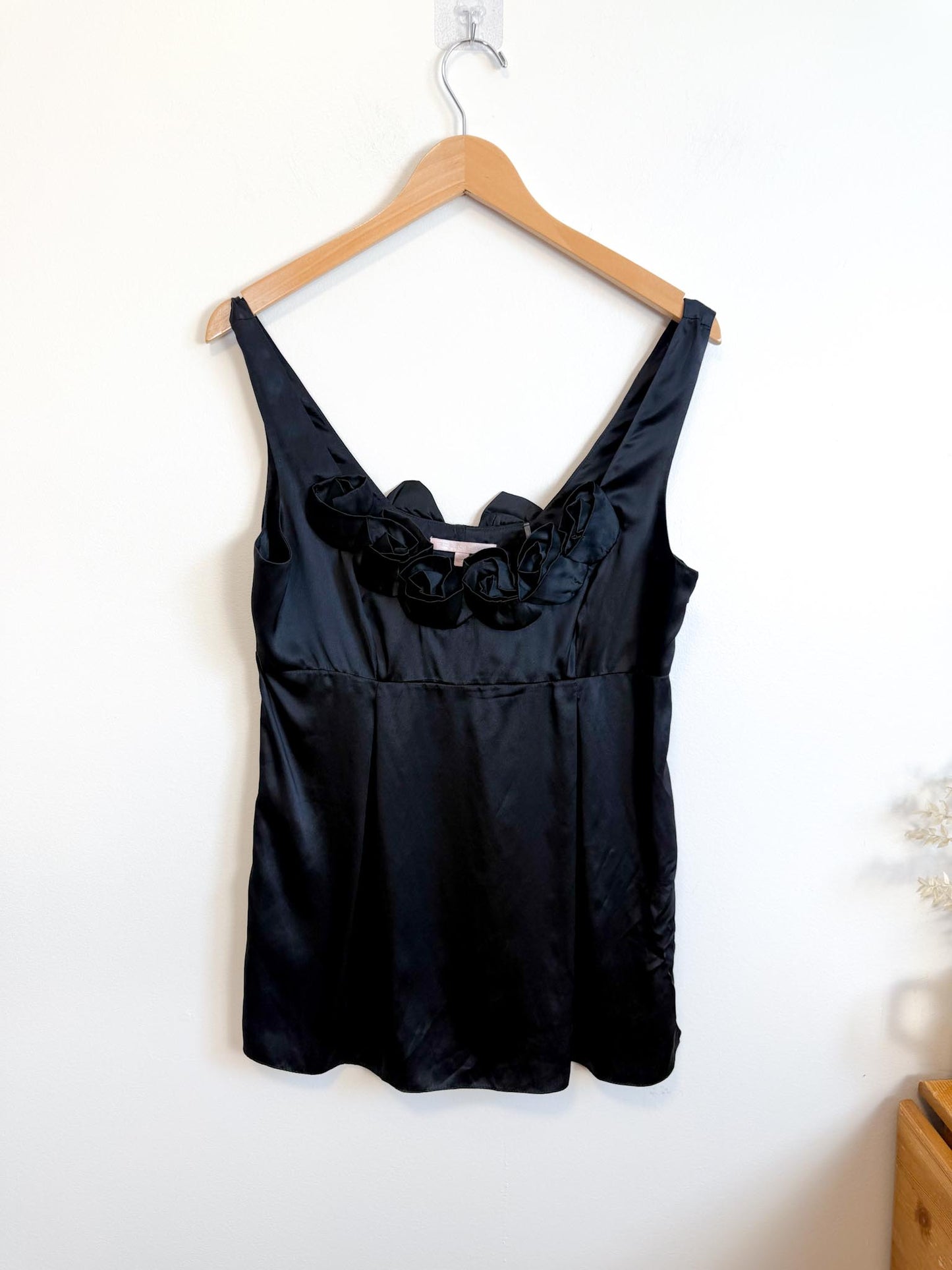 Rebecca Taylor Silk Rosebud Long Camisole in Black (Size L)