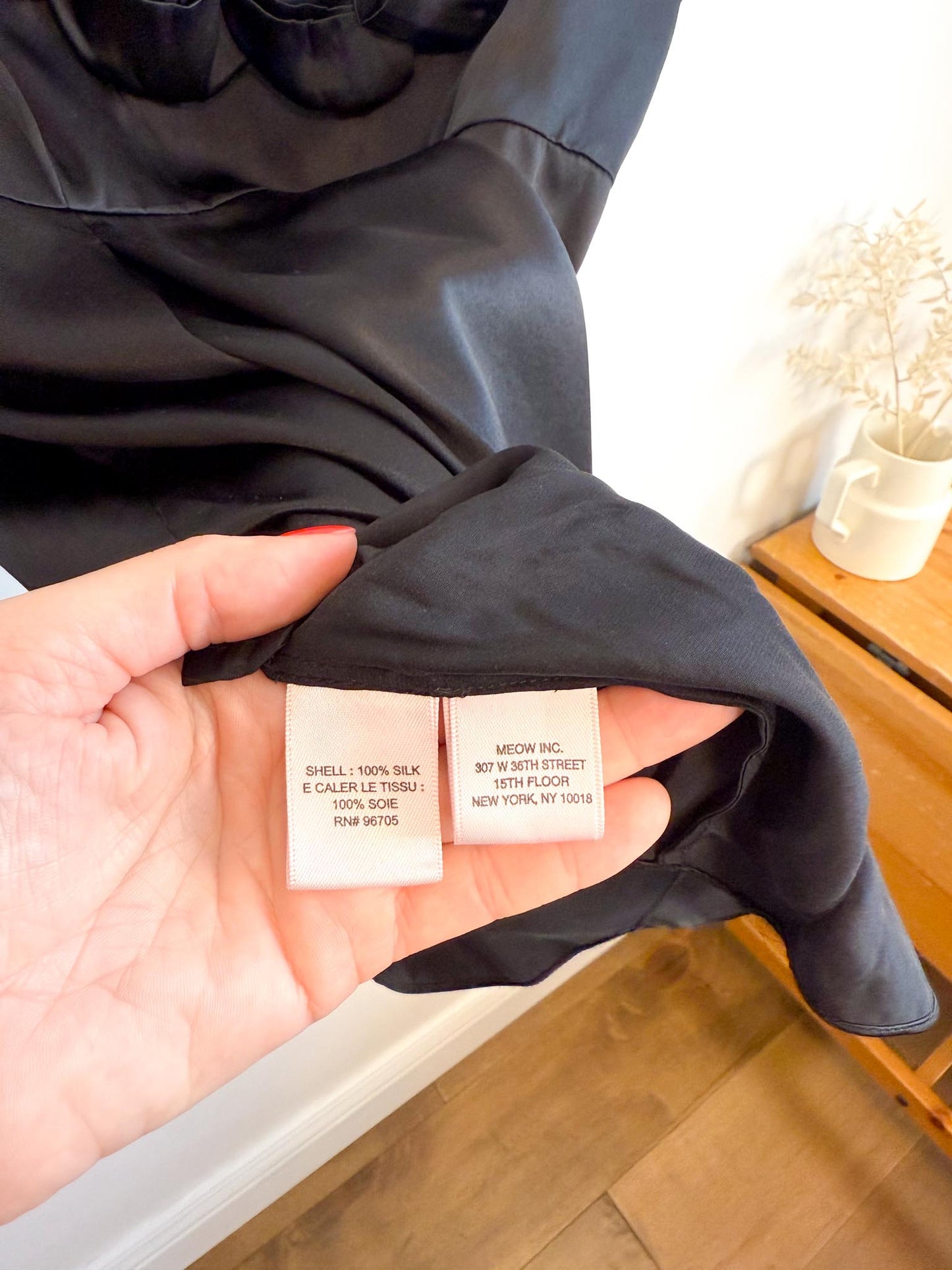 Rebecca Taylor Silk Rosebud Long Camisole in Black (Size L)