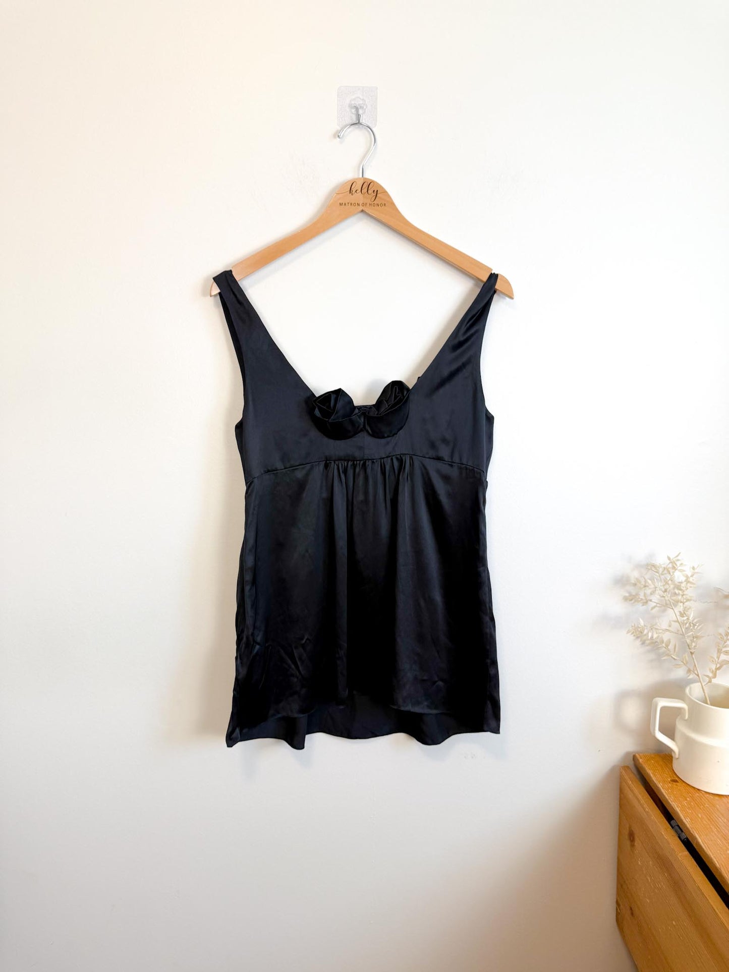 Rebecca Taylor Silk Rosebud Long Camisole in Black (Size L)