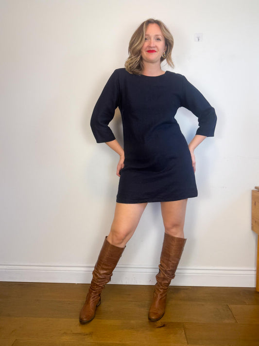 Linen & Life 3/4 Sleeve Linen Mini Dress In Navy SOLD AS IS (SIze M/L)