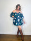 Caroline Constas Designer "Gabrielle Floral Strapless Mini Dress in Navy (Size L)