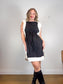 See by Chloe Designer Midi Dress in Black with White Ruffle (Size L)