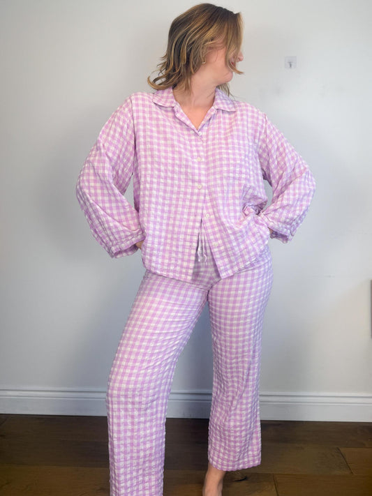 ARKET "Gingham Seersucker Pyjama Two Piece Set in Lilac" SOLD AS IS (Size S)