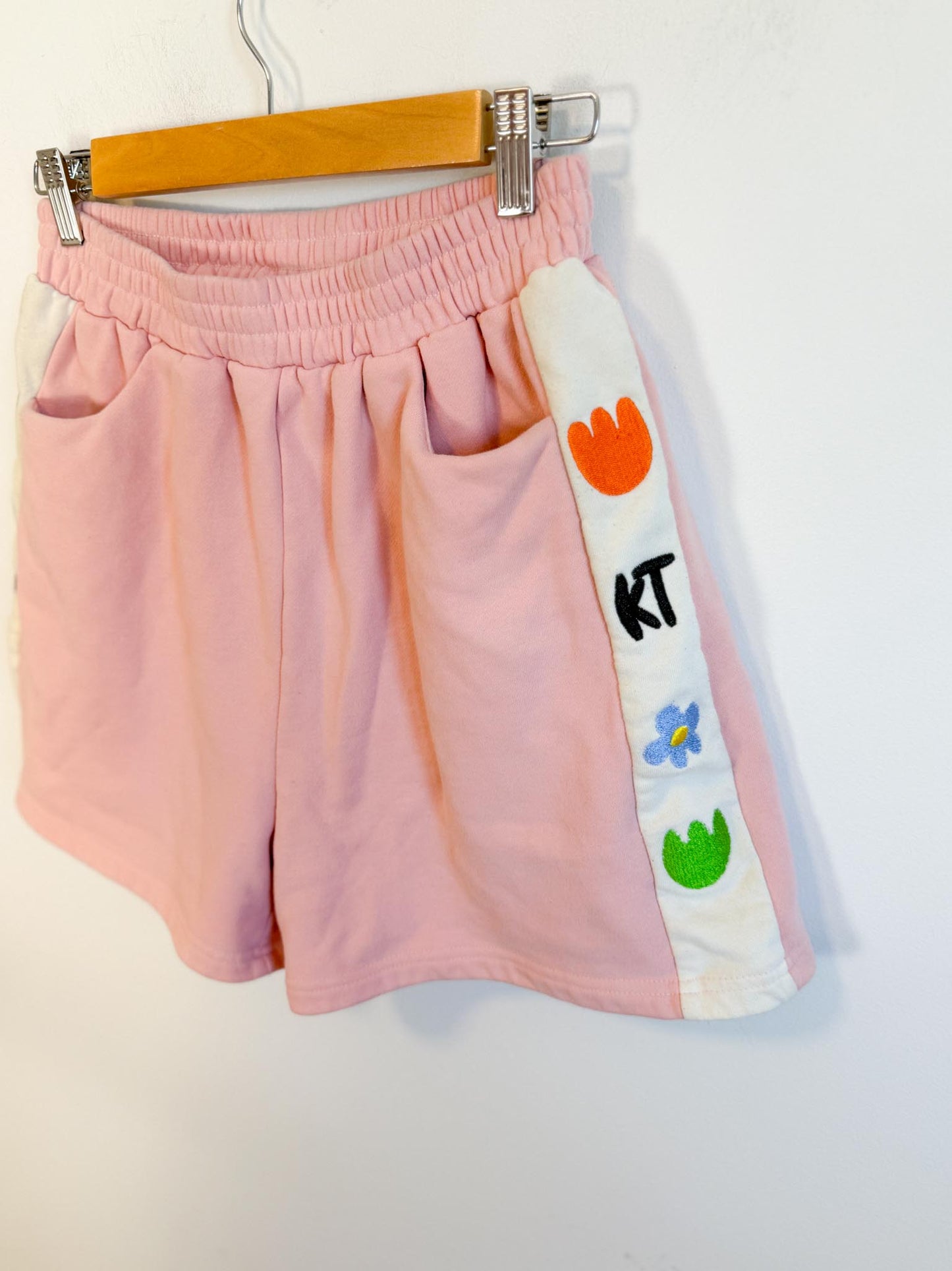 Kina & Tam Embroidered Doodle Lounge Shorts in Pink (Size M)