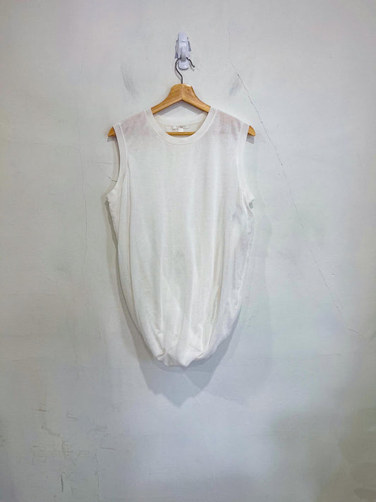 COS Sleeveless White Top with Ruched Bubble Hem (Size M)