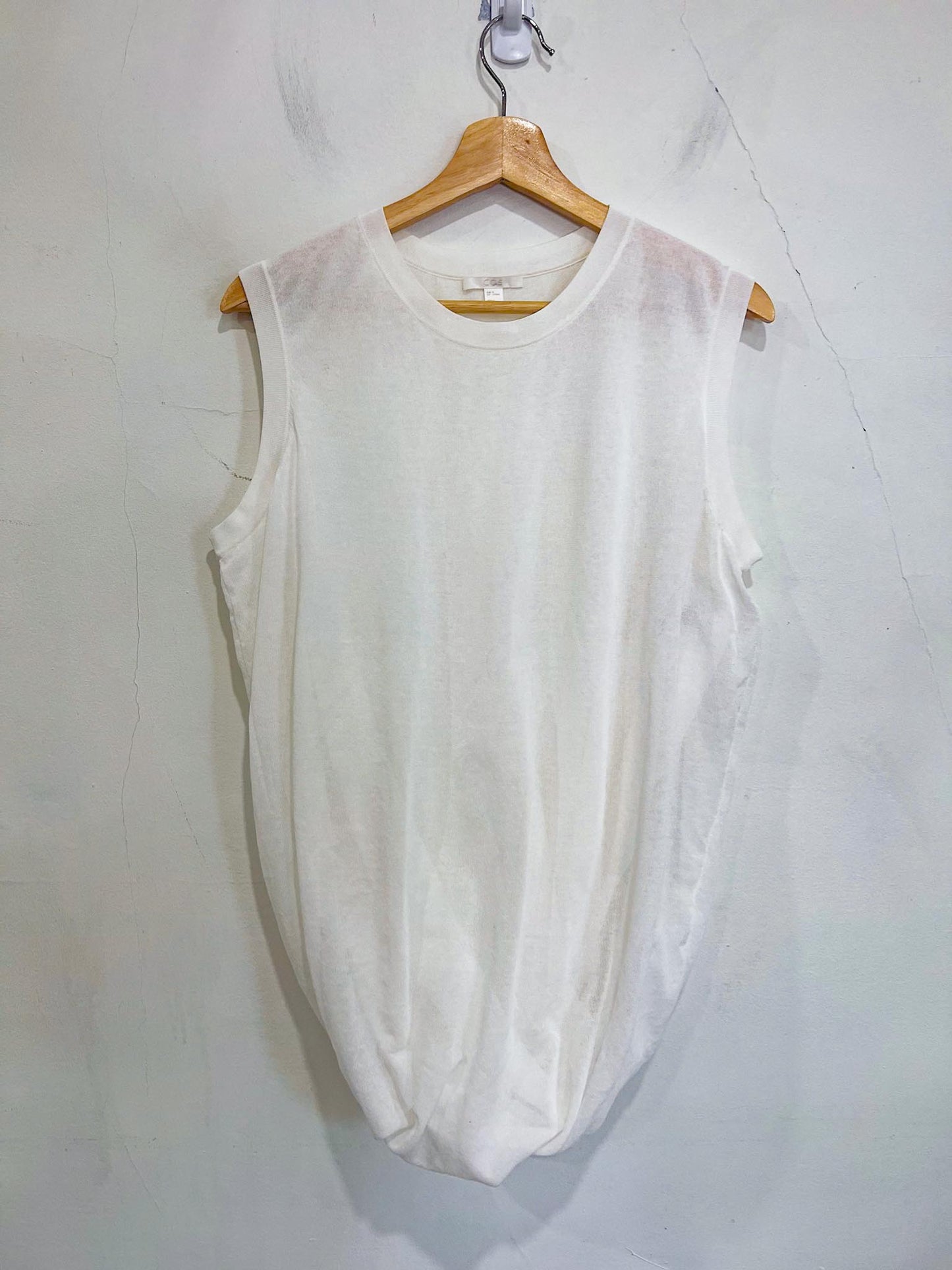 COS Sleeveless White Top with Ruched Bubble Hem (Size M)