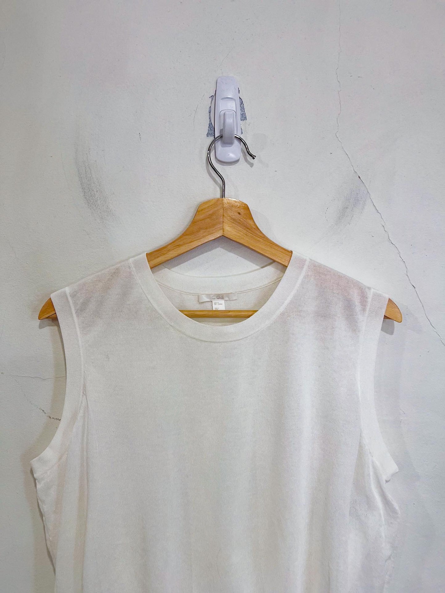 COS Sleeveless White Top with Ruched Bubble Hem (Size M)