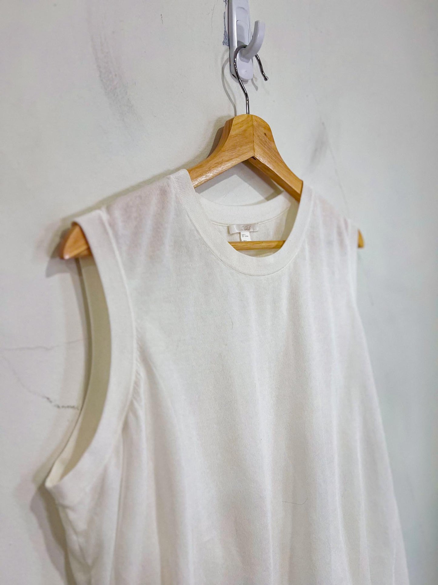 COS Sleeveless White Top with Ruched Bubble Hem (Size M)