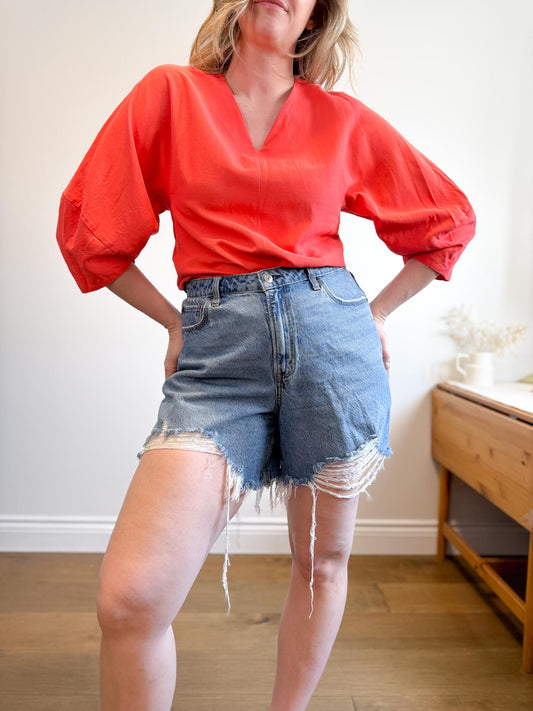 COS Wide Sleeve Blouse in Coral (Size 6)
