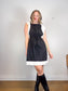 See by Chloe Designer Midi Dress in Black with White Ruffle (Size L)