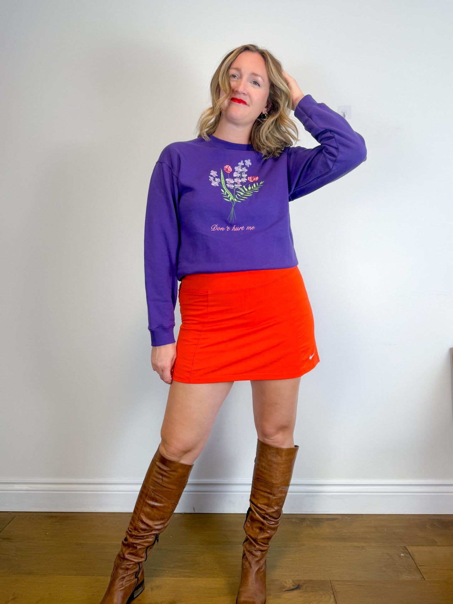 MINGA London "Don't Hurt Me" Floral Embroidered Cardigan in Purple (Size S/M)