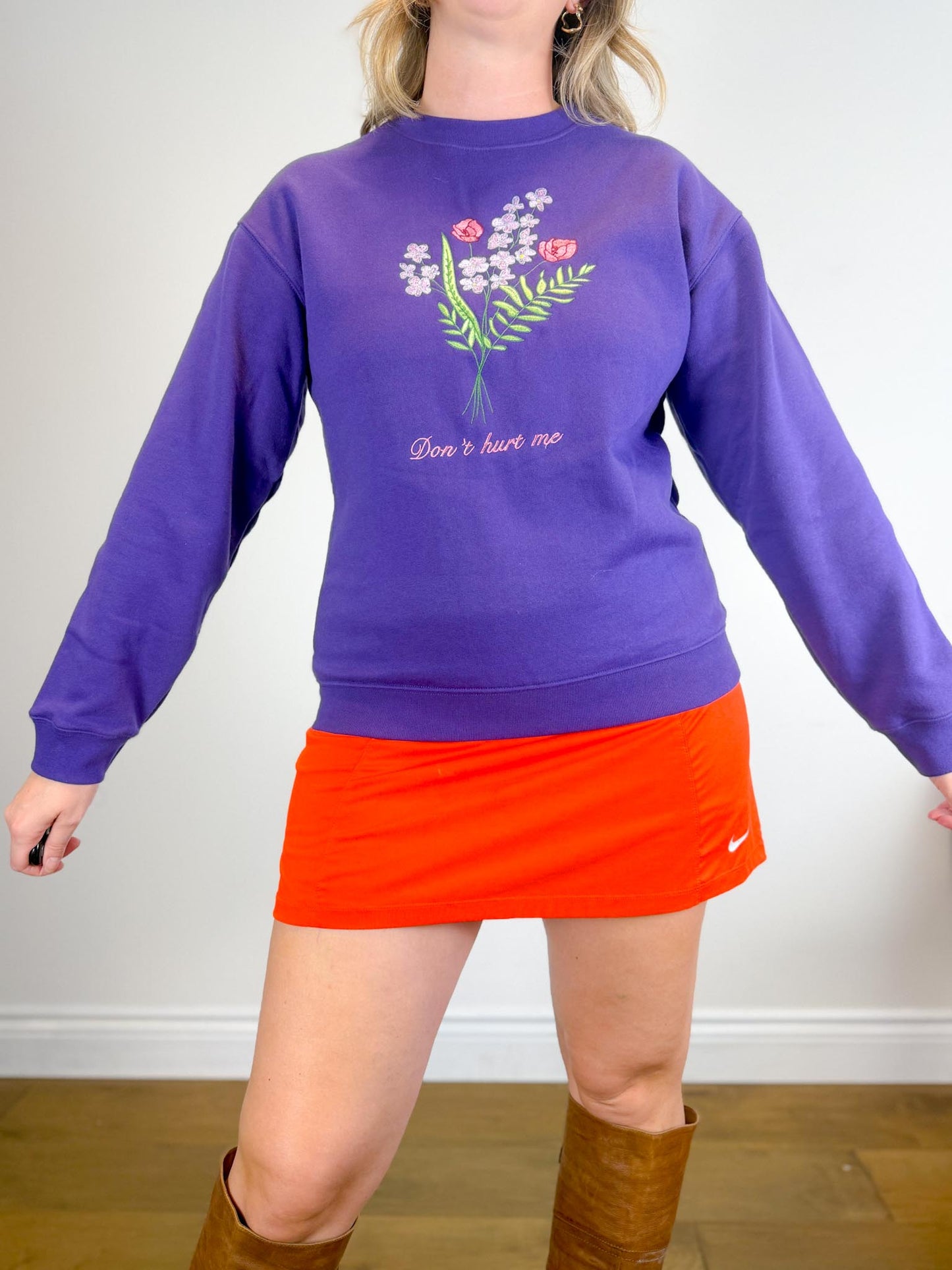 MINGA London "Don't Hurt Me" Floral Embroidered Cardigan in Purple (Size S/M)