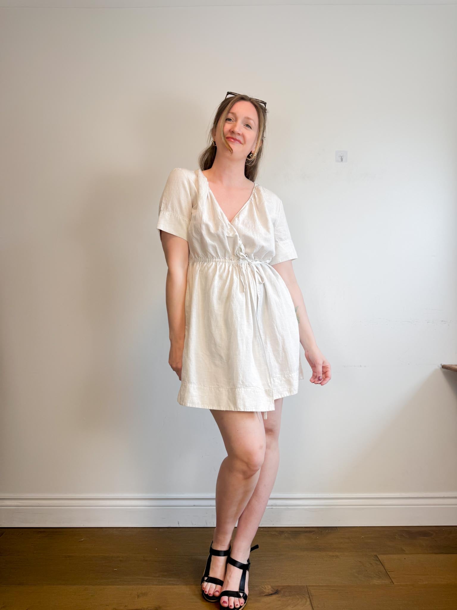 COS "Mini Linen-Blend Wrap Dress in Oatmeal" (Size S-M) Middle Child Vintage Shop COS "Mini Linen-Blend Wrap Dress in Oatmeal" (Size S-M) Middle Child Vintage Shop
