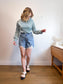 Marigold Slow Fashion Velvet Mockneck Top in Teal (Size XS/S)