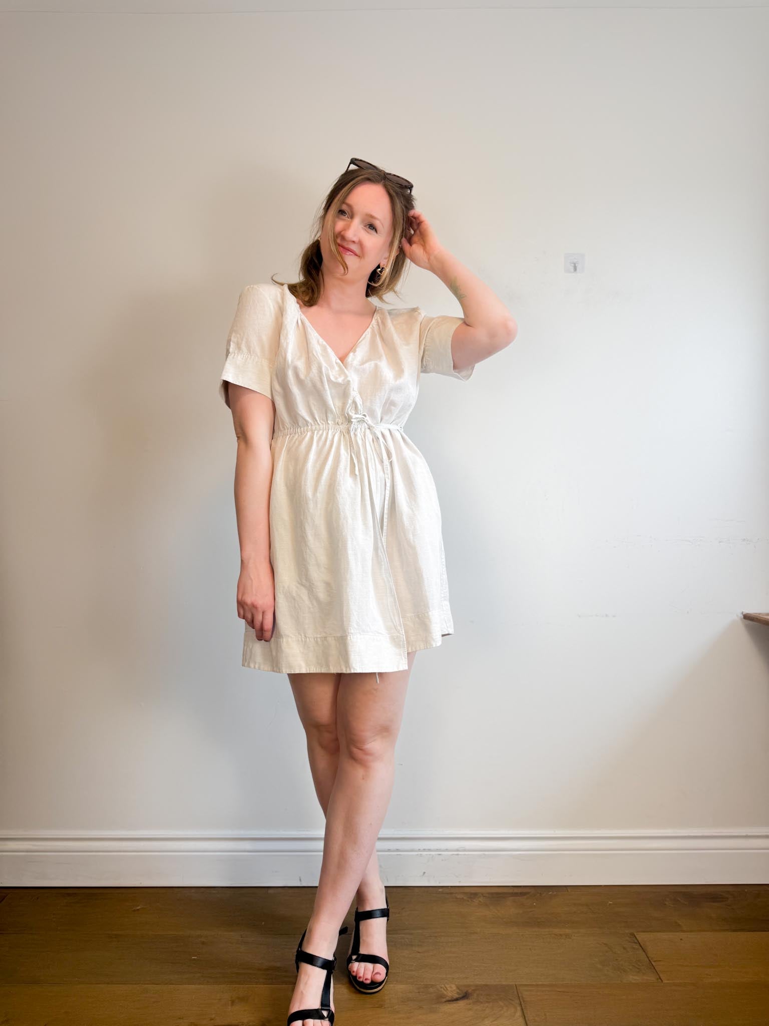 COS "Mini Linen-Blend Wrap Dress in Oatmeal" (Size S-M)  Middle Child  Vintage Shop