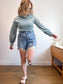Marigold Slow Fashion Velvet Mockneck Top in Teal (Size XS/S)