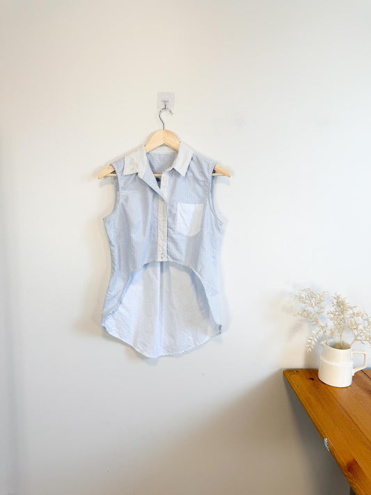 Jonathan Simkhai High Low Sleeveless Pinstripe Button Down (Size S)