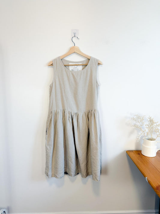 Not Perfect Linen "Midi Smock Linen Dress in Oatmeal" (Size S/M)