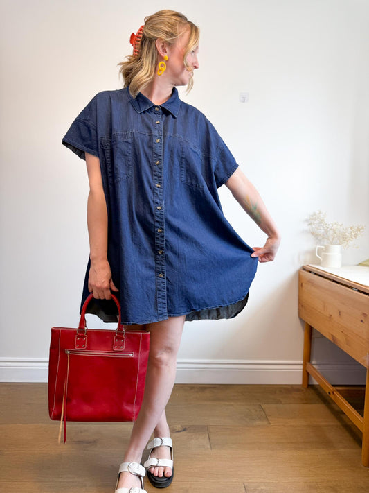 Universal Standard Chambray Shirt Dress in Dark Wash (Size XL)