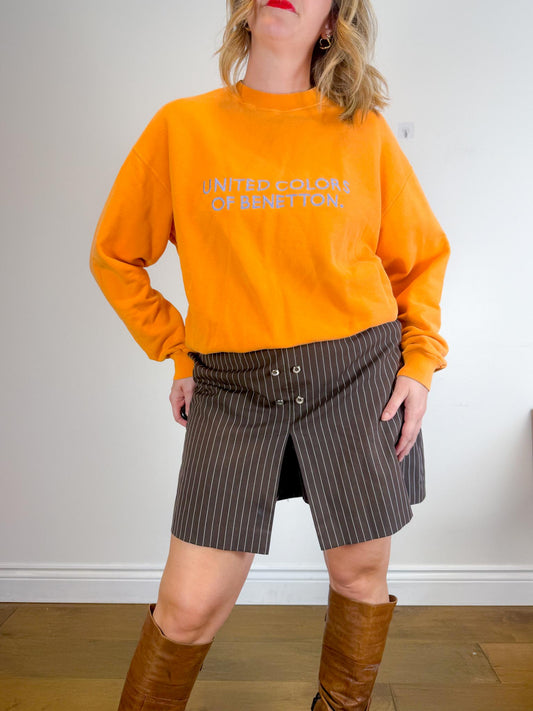Vintage United Colors of Benetton Crewneck in Orange/Purple (Size L)