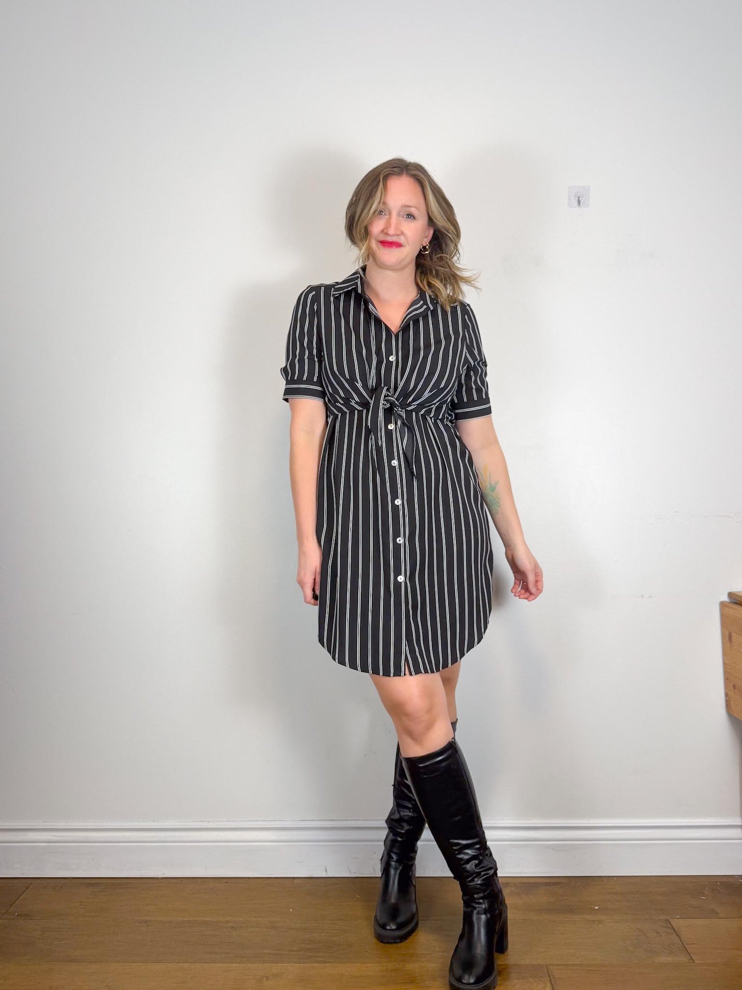Brenda Beddomme Striped Shirt Dress in Black/White (Size 12)