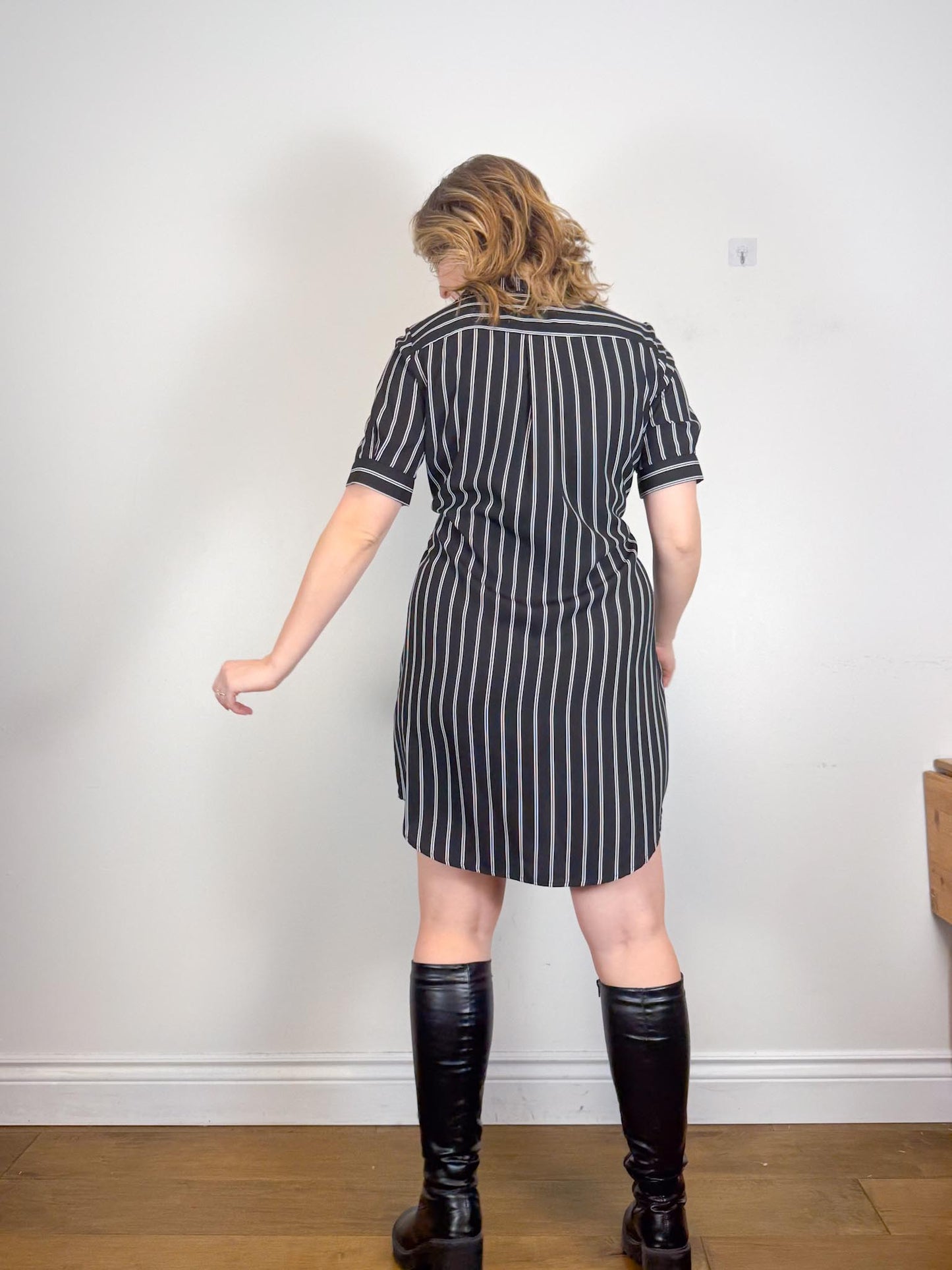 Brenda Beddomme Striped Shirt Dress in Black/White (Size 12)