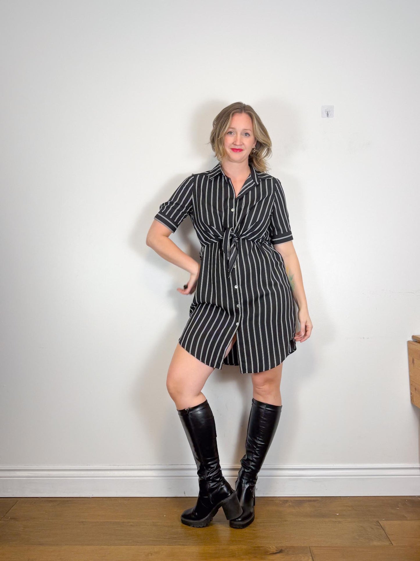 Brenda Beddomme Striped Shirt Dress in Black/White (Size 12)