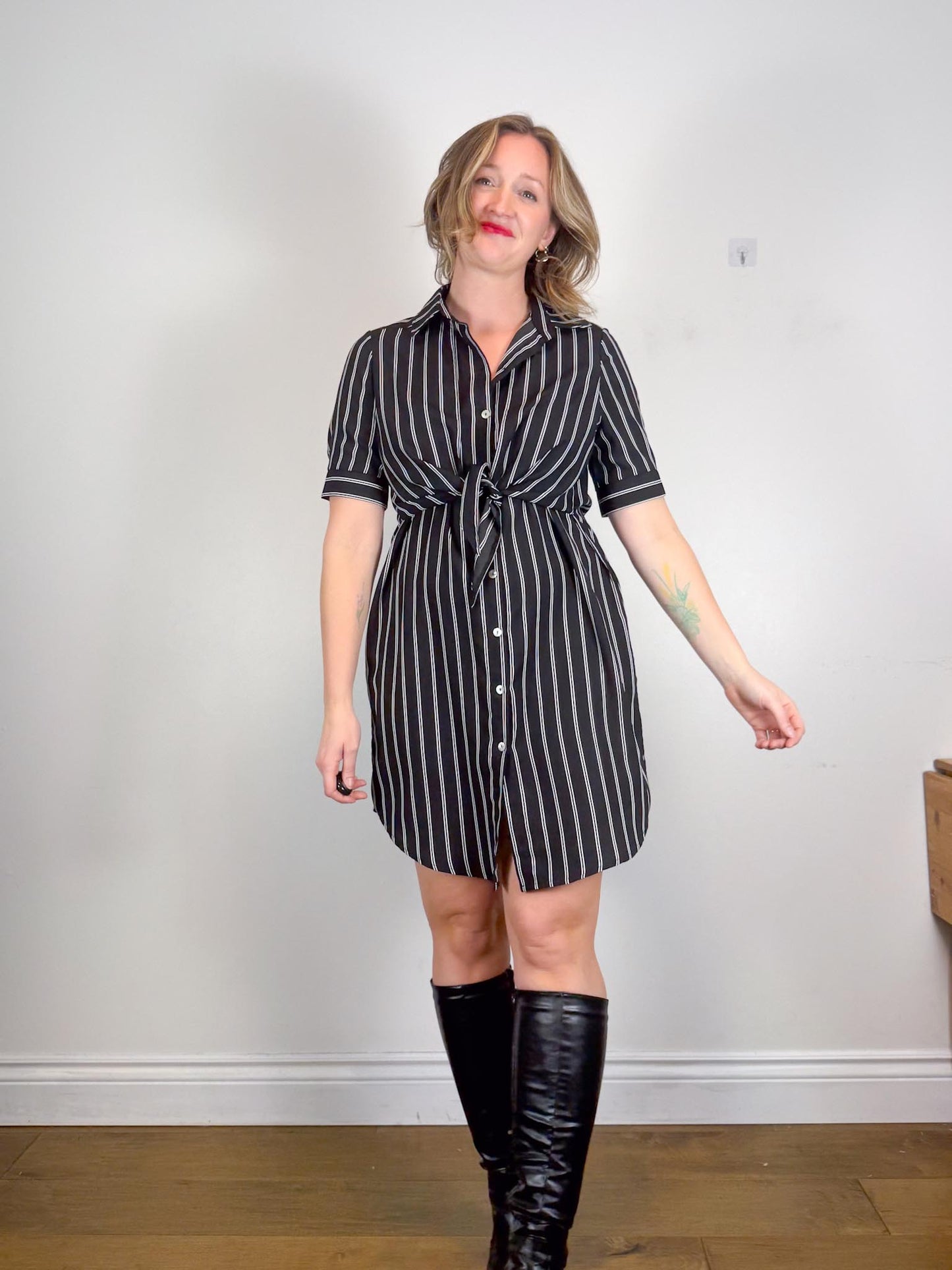 Brenda Beddomme Striped Shirt Dress in Black/White (Size 12)