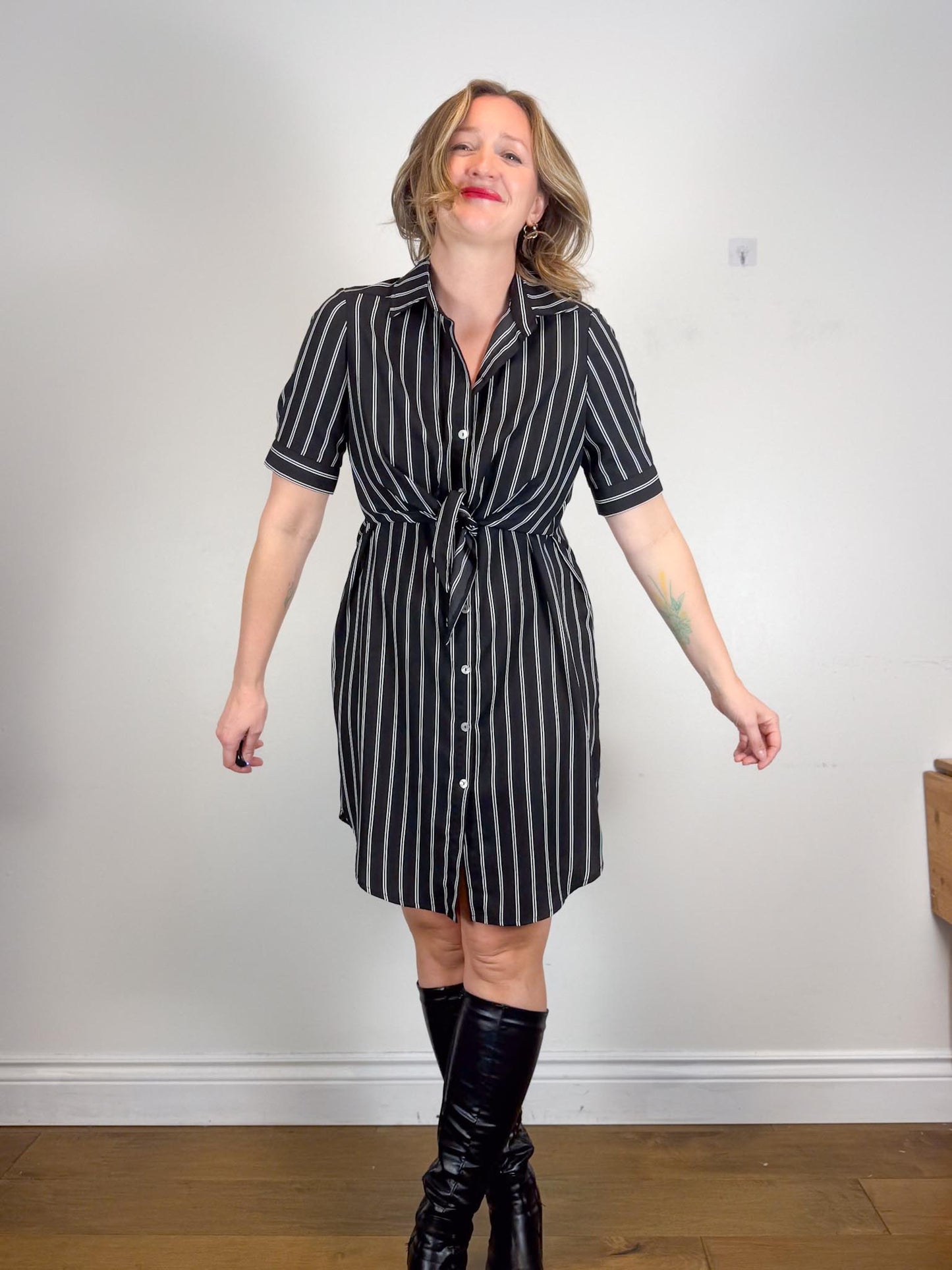 Brenda Beddomme Striped Shirt Dress in Black/White (Size 12)