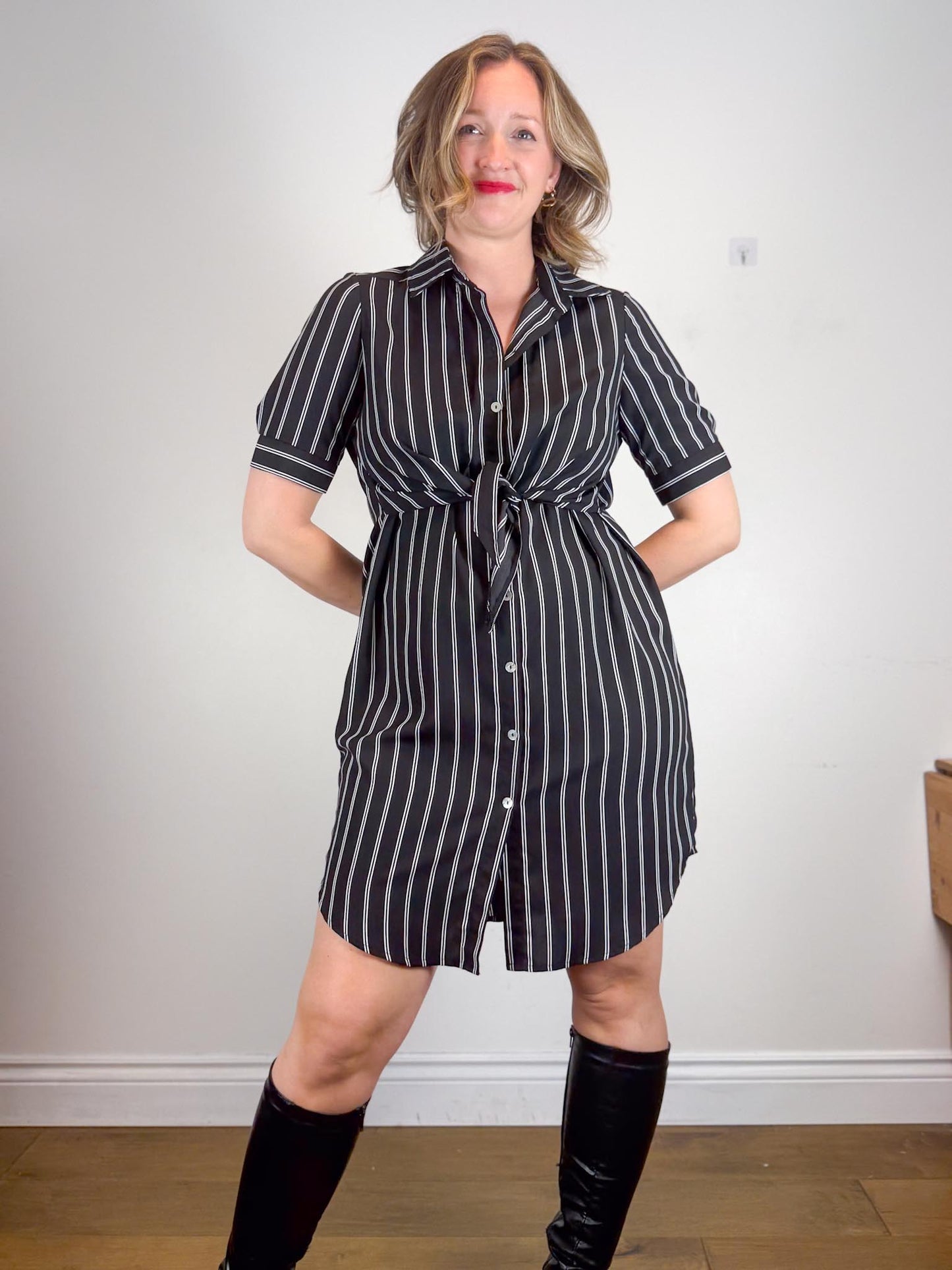 Brenda Beddomme Striped Shirt Dress in Black/White (Size 12)