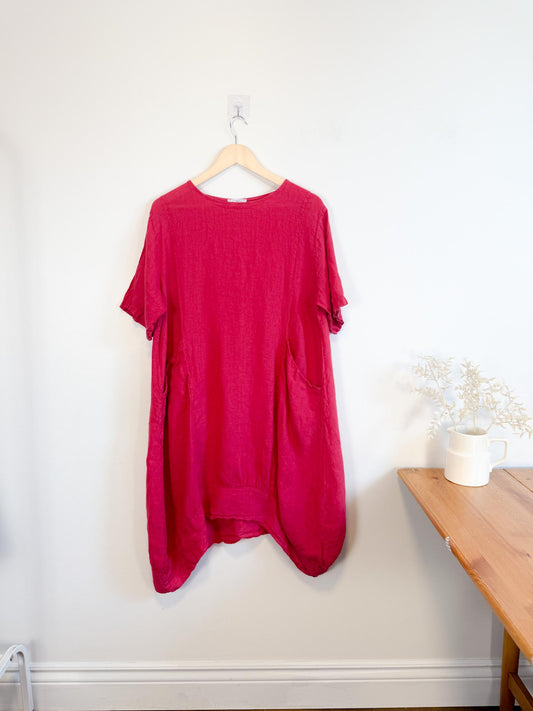 Vanessa Zani Red Linen Shark Bite Shirt Dress (Size 1X)