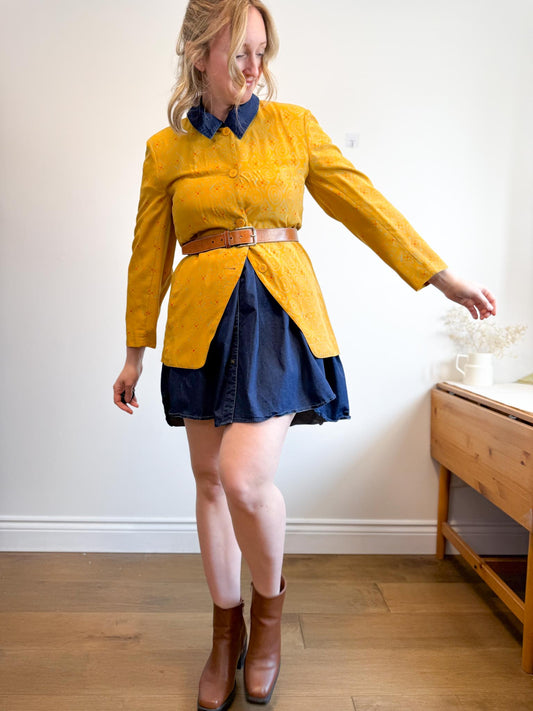 Vintage Silk Blazer in Mustard Print (Size S/M)
