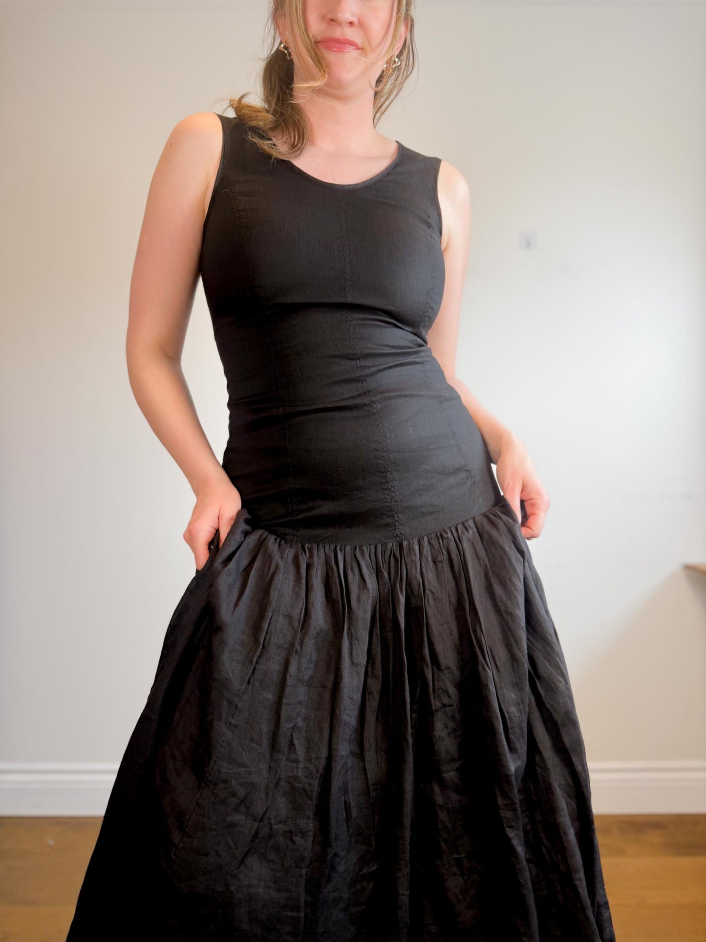 COS "Dropped Waist Maxi Dress in Black" NWT (Size M)