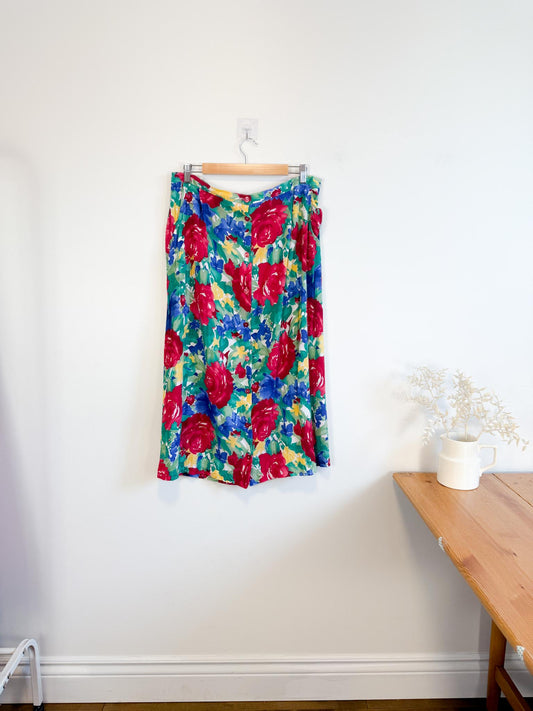 Vintage Floral Midi Skirt (Size XL)
