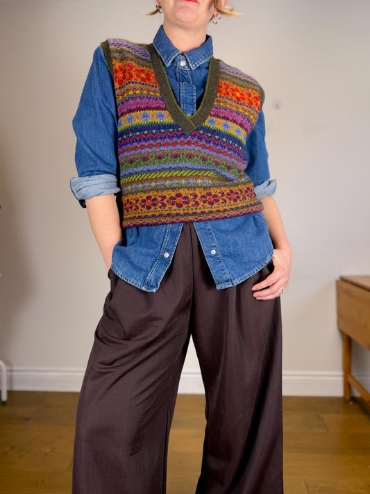 Vintage Multi-Colour Wool Knit Sweater Vest (Size S/M)