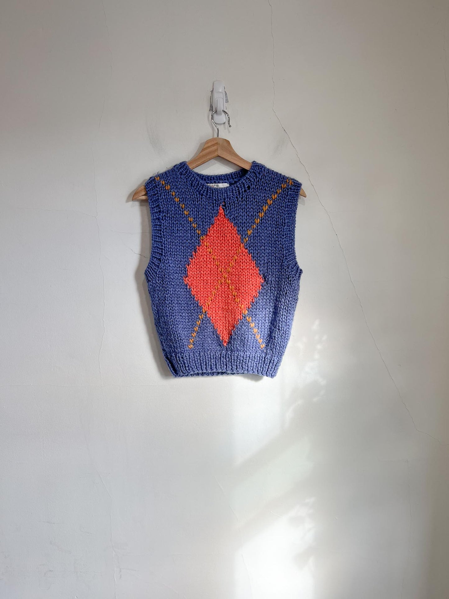 Vintage Argyle Sweater Vest in Blue/Coral (Size M)