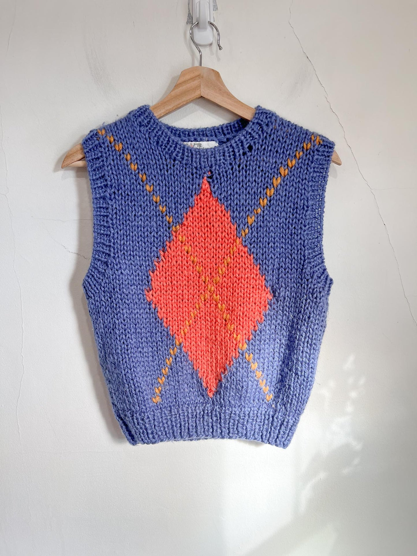 Vintage Argyle Sweater Vest in Blue/Coral (Size M)