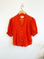 TROVATA Ruffle Blouse in Orange Red Polka Dot (Size XS-M)