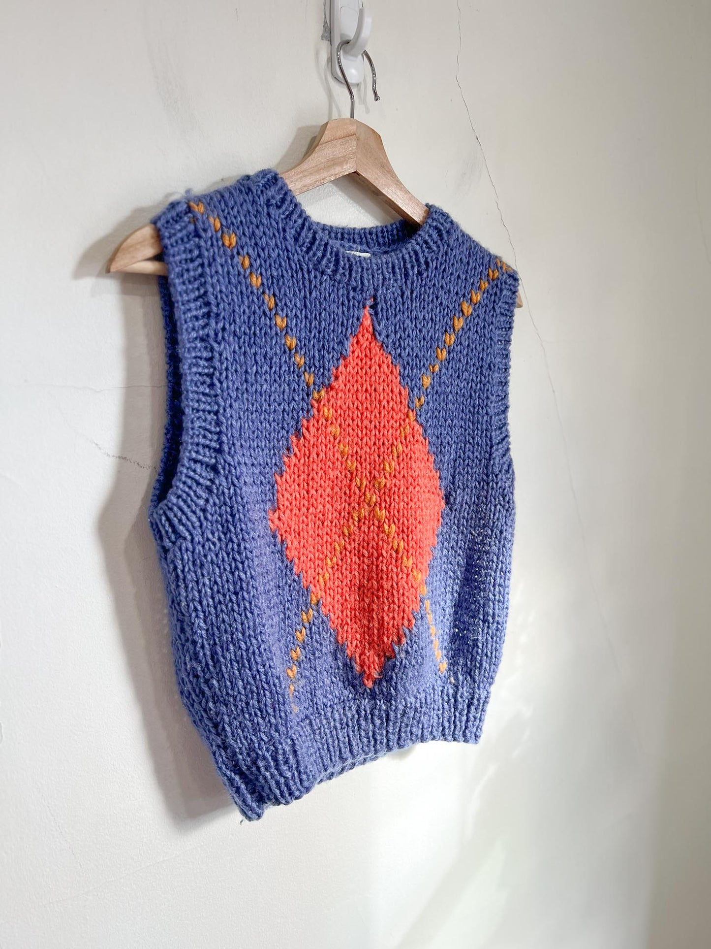 Vintage Argyle Sweater Vest in Blue/Coral (Size M)