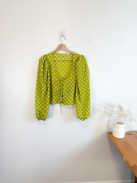 Levi’s Cropped Daisy Blouse with Front Ties in Lime Green (Size S/M)