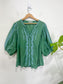 Odd Molly Slow Fashion Embroidered Puff Sleeve Blouse in Green/Blue (Size L)